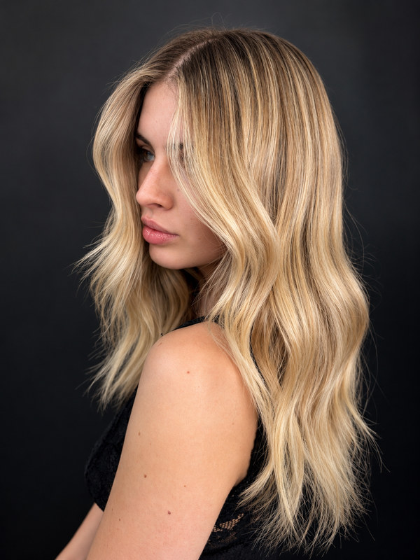 Blonde waves and face-framing colour