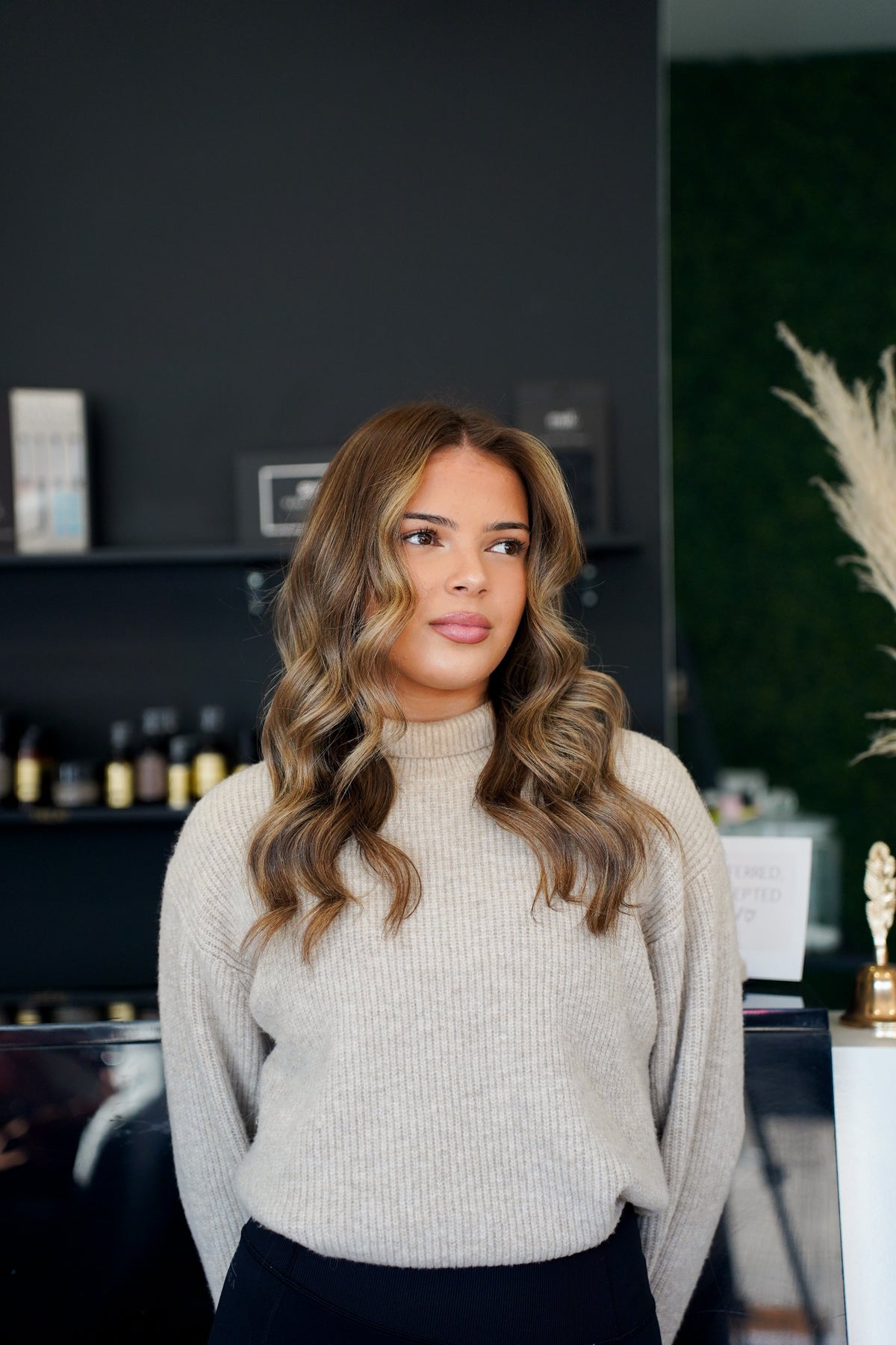 Soft brunette waves with face-framing highlights at My Hair Co. in Glenroy